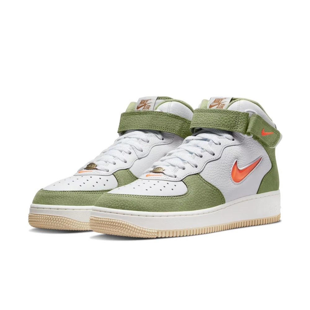 Nike® (Men's‎ 8) AIR FORCE 1 MID QS Sneakers in Olive Green & Total Orange